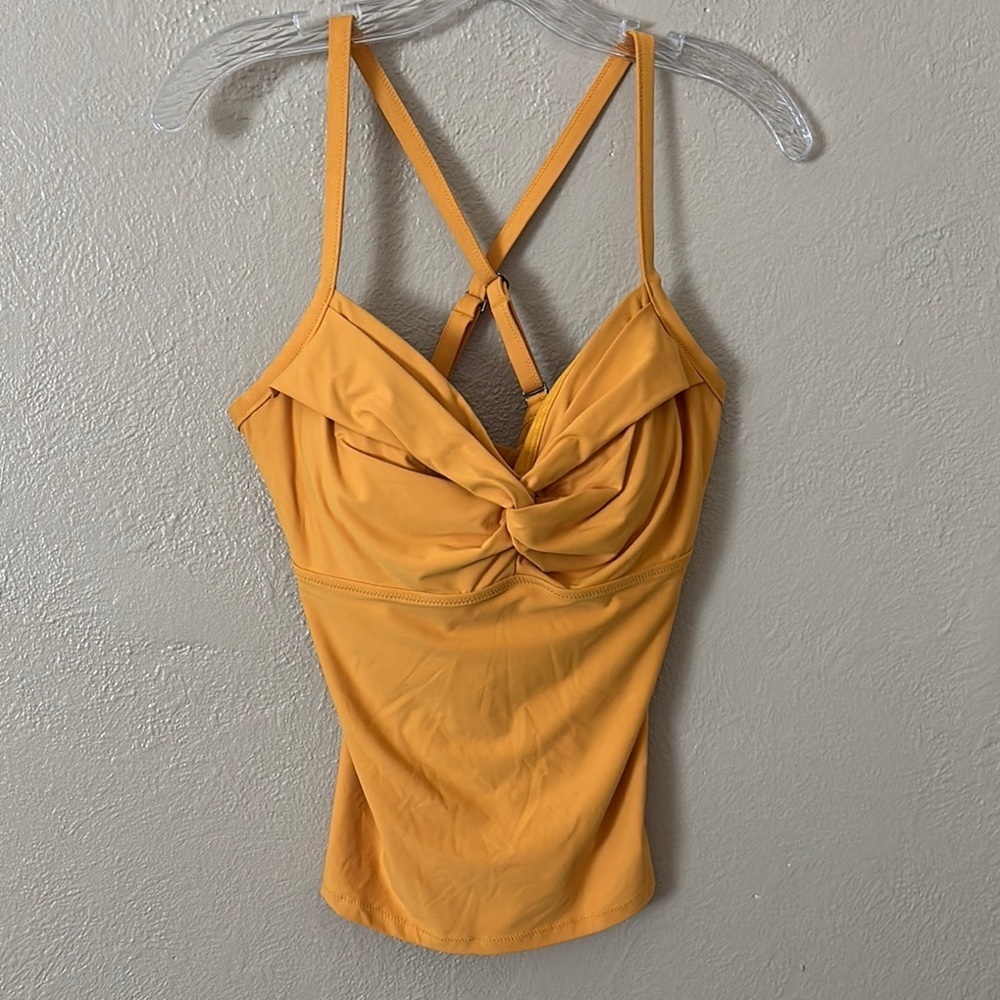 ATHLETA Twist Up Tankini Swim Top In Abyssinian Yellow Size 34 D/DD